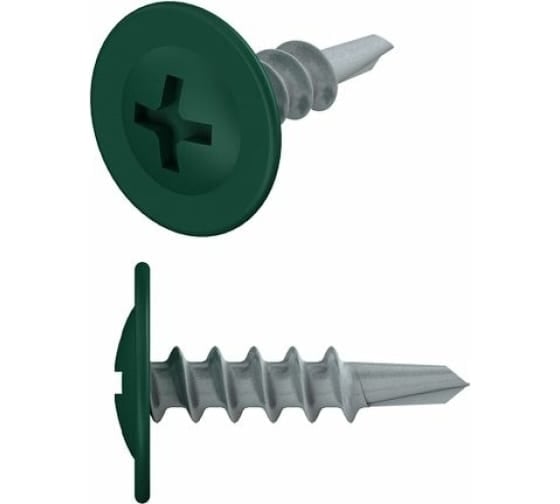 Изображение товара Саморез STARFIX 4.2x19 мм, с прессшайбой, цинк, со сверлом, RAL 6005, 1000 шт. в картонной упаковке SMC3-18343-1000