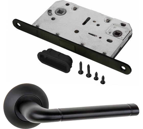 Изображение товара Комплект для межкомнатной двери PAULINIDOR ручки 503-08, сантехническая магнитная защелка 5096, черный 503-085096BL