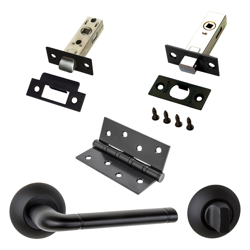 Изображение товара Комплект межкомнатных дверных механизмов PAULINIDOR с ручками защитой и петлями черный
