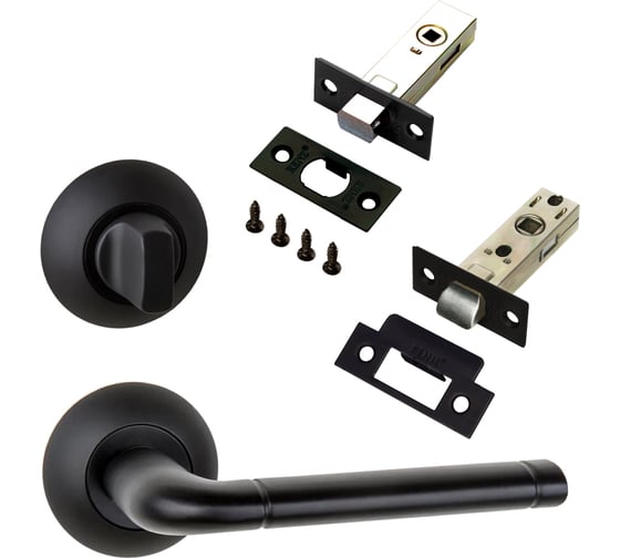 Изображение товара Комплект для межкомнатной двери PAULINIDOR ручки 503-08, защелка 5-45 plastic, завертка AL 08, задвижка BK 45, черный 503-085-45AL08BK45BL
