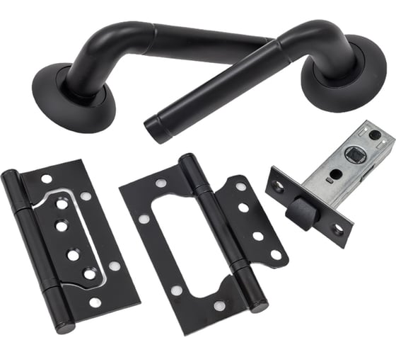 Изображение товара Комплект для межкомнатной двери PAULINIDOR ручки 503-08, защелка 5-45 pl, петли б/врезки 2 шт., черный 503-085-45pl2SBL