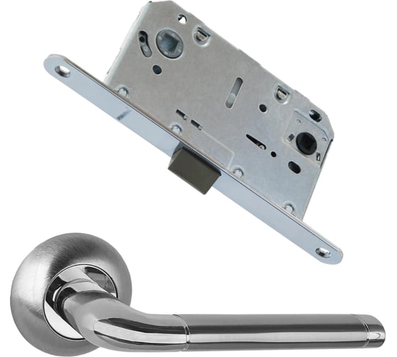 Изображение товара Комплект для межкомнатной двери PAULINIDOR ручки 503-08, сантехническая защелка 96 PL, никель матовый 503-0896PLSN