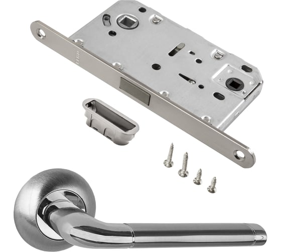 Изображение товара Комплект для межкомнатной двери PAULINIDOR ручки 503-08, сантехническая магнитная защелка 5096, никель матовый 503-085096SN