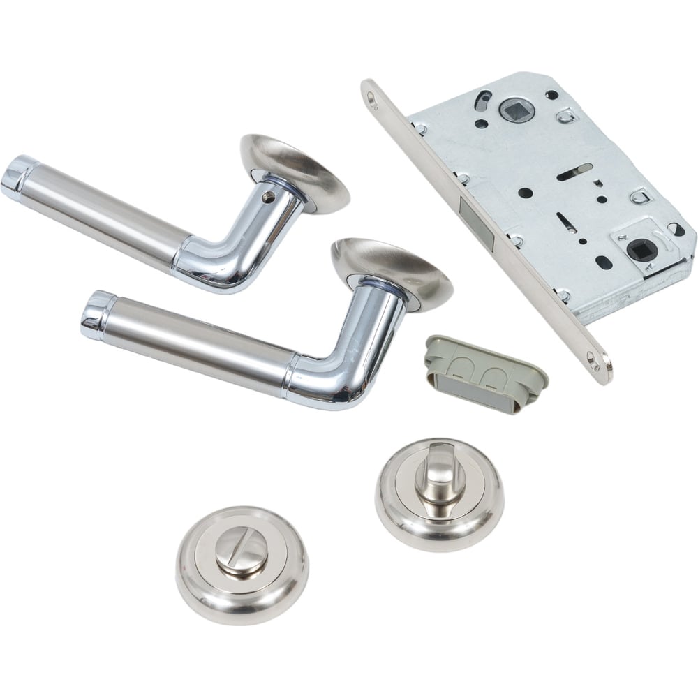 Изображение товара Комплект для межкомнатной двери PAULINIDOR ручки защелка и завертка никель матовые