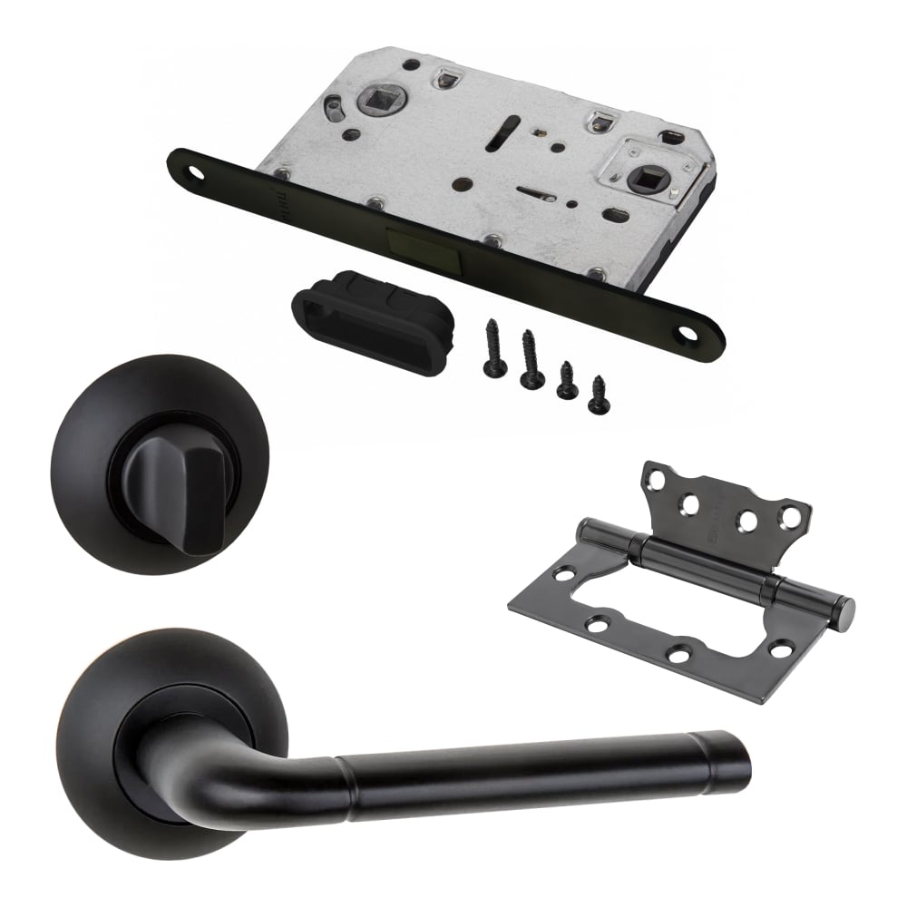 Изображение товара Комплект для межкомнатной двери PAULINIDOR ручки магнитная защелка завертка петли черный