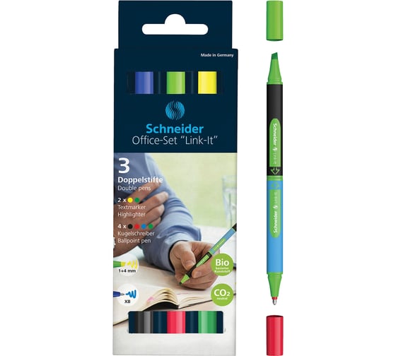 Изображение товара Набор двухсторонних шариковых ручек-текстовыделителей Schneider Link-It 142096