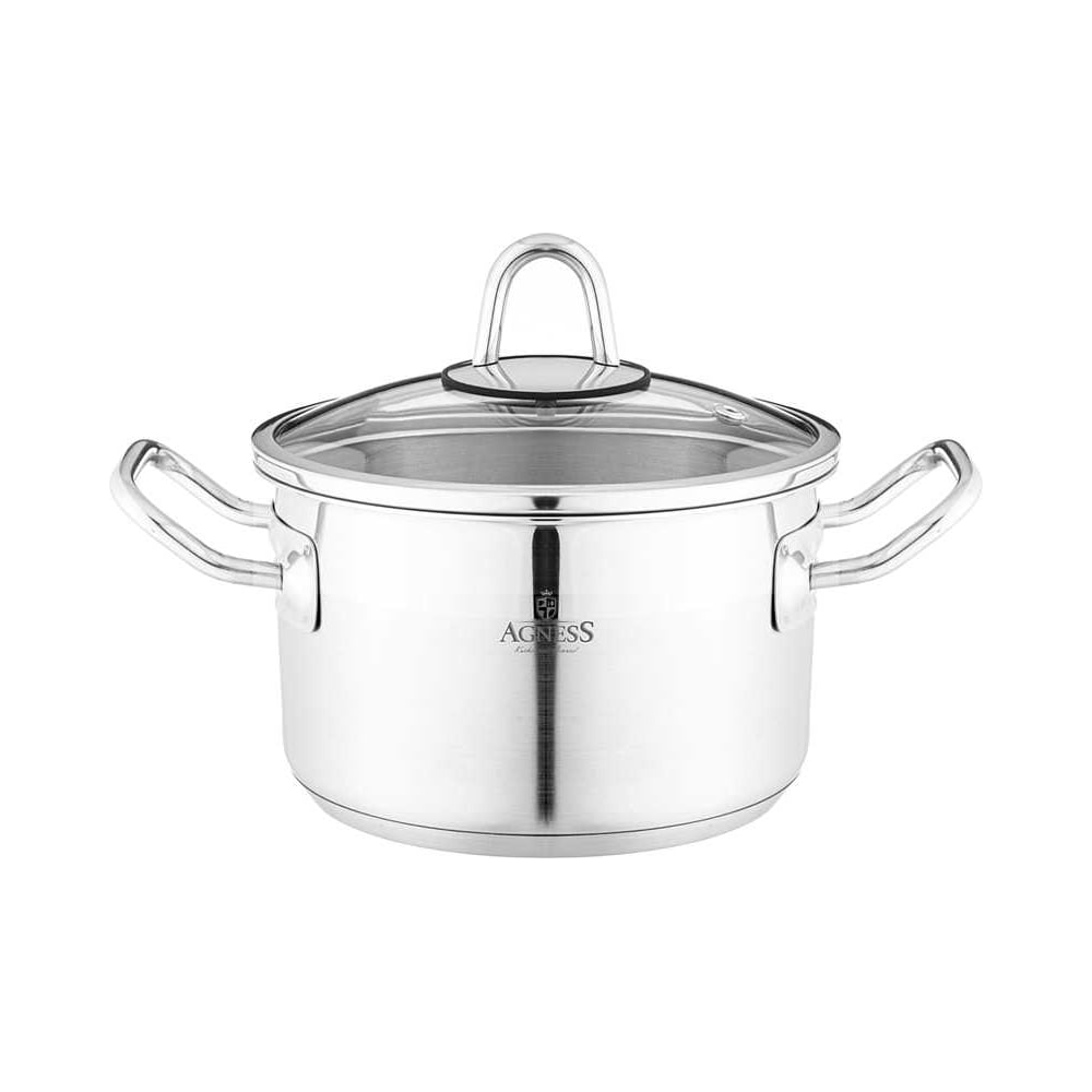 Изображение товара Кастрюля Agness 16x10 см 1.8 л нержавеющая сталь с крышкой для газовых и индукционных плит