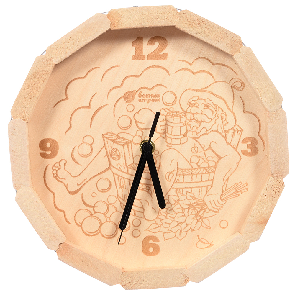 фото Кварцевые часы в форме бочки для бани и сауны банные штучки в парилке 27х8 см 39101