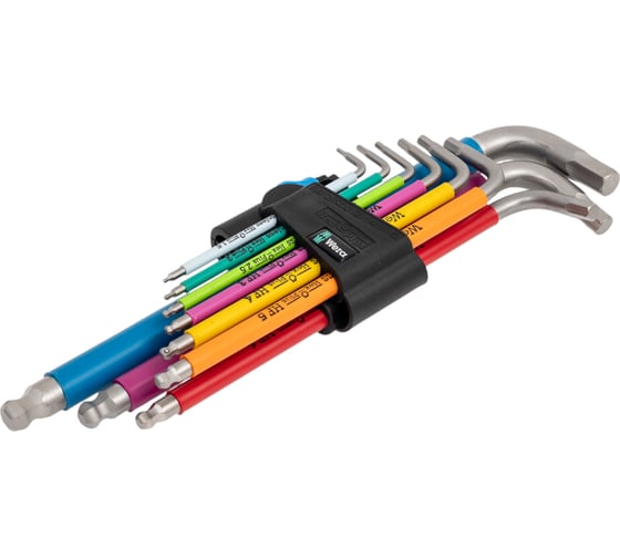 Изображение товара Набор Г-образных ключей WERA 3950/9 Hex-Plus Multicolour HF Stainless 1 нержавеющая сталь, с фиксирующей функцией, 9 предметов, 1.5, 2, 2.5, 3, 4, 5, 6, 8, 10 мм WE-022699