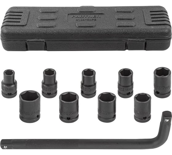 Изображение товара Набор ударных инструментов Partner 1/2" 10, 12, 13, 14, 17, 19, 21, 22, 24 мм + вороток Г-образный, в кейсе, 10 предметов PA-4104-5MPB(54746)