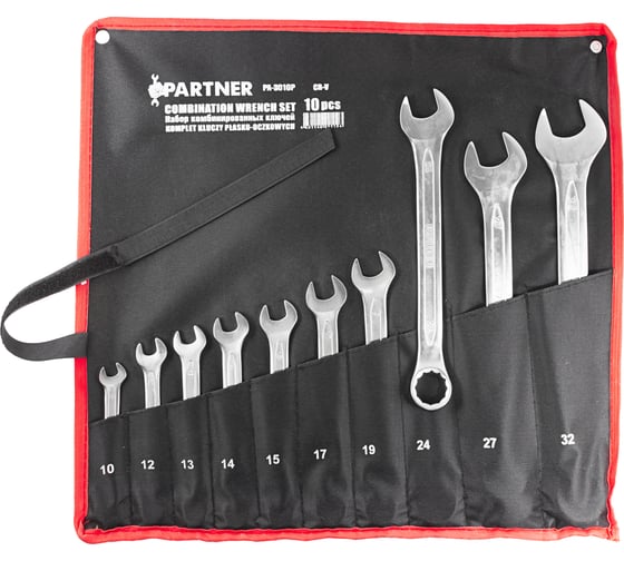 Изображение товара Набор комбинированных ключей Partner 10, 12-15, 17, 19, 24, 27, 32 мм, на полотне, 10 предметов PA-3010P(28354)