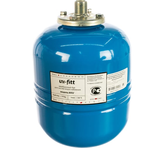 Изображение товара Гидроаккумулятор расширительный Uni-Fitt бак 8 л, для водоснабжения, вертикальный WAV8-U