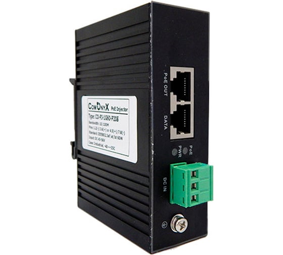 Изображение товара Промышленный Poe инжектор ComOnyx гигабитный, 60вт, с креплением на din рейку, co-pj-1g60-p205, 100-075