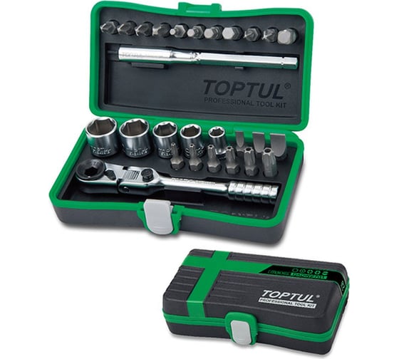 Изображение товара Набор головок и бит TOPTUL 1/4" 6-13 мм, 6 гранные, 27 предметов GADW2701