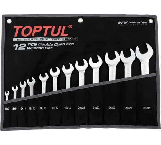 Изображение товара Набор рожковых ключей TOPTUL 6-32 мм, черное полотно, 12 шт. GPAJ1202