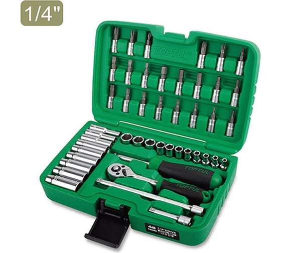 Изображение товара Набор головок TOPTUL 1/4" 4-13 мм, 6 гранные, 46 предметов GCAI4601