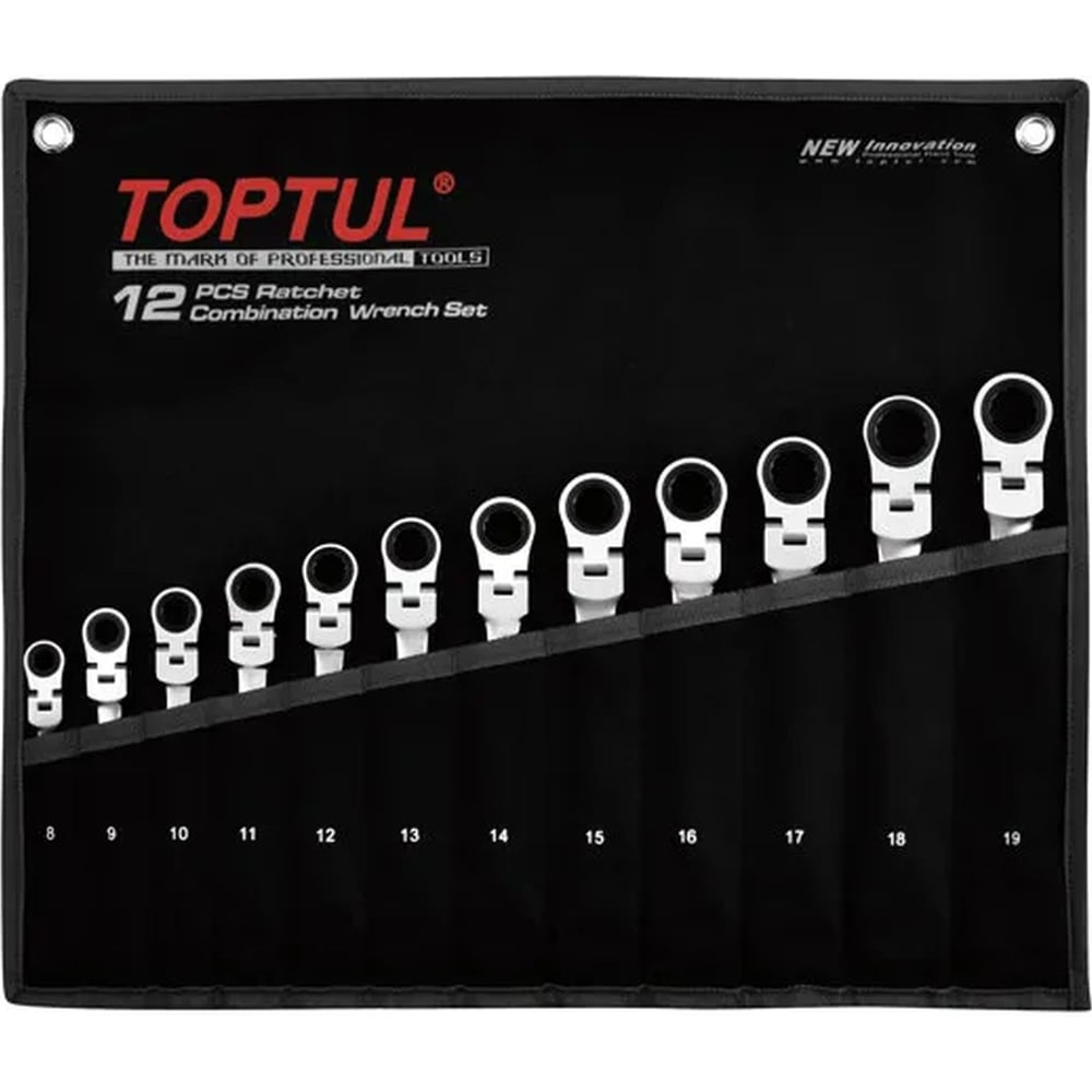 Изображение товара Набор комбинированных ключей TOPTUL GPAQ1204 12 предметов с поворотной трещоткой
