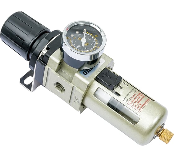 Изображение товара Фильтр-влагоотделитель для компрессора с регулятором давления (1/4"; манометр; 2000 л/мин; 10 бар) Gigant GAW3000-02