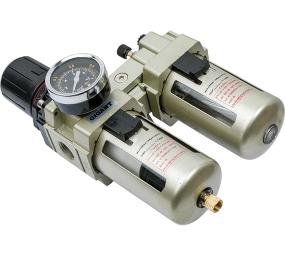 Изображение товара Фильтр-влагоотделитель для компрессора с регулятором давления и лубрикатором (1/2"; 3000 л/мин; 10 бар) Gigant GAC4010-04