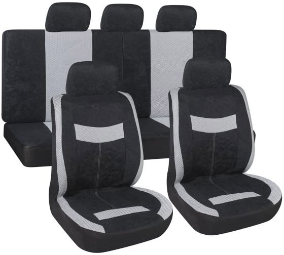 Изображение товара Чехлы сиденья SKYWAY Velvet-2, велюр/сетка, 9 предметов, черно/серый S01301150
