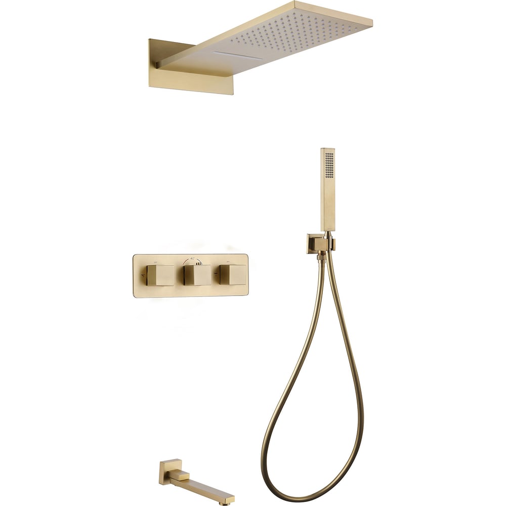 Изображение товара Душевая система скрытого монтажа ABBER Daheim с изливом, термостат, золото матовое AF8253G