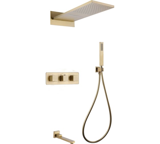 Изображение товара Душевая система скрытого монтажа ABBER Daheim с изливом, термостат, золото матовое AF8253G