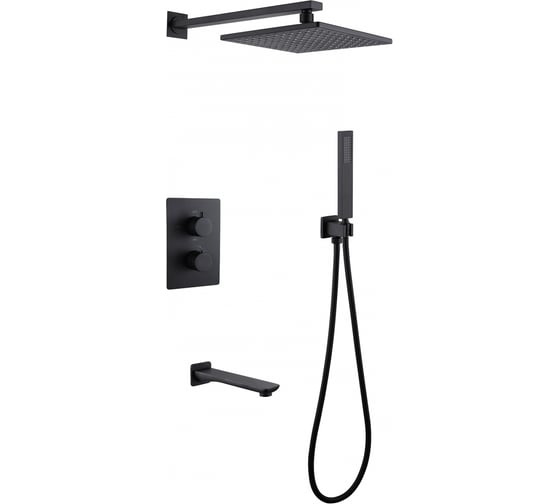 Изображение товара Душевая система скрытого монтажа ABBER Weiss Insel с изливом, термостат, черная матовая AF8050B