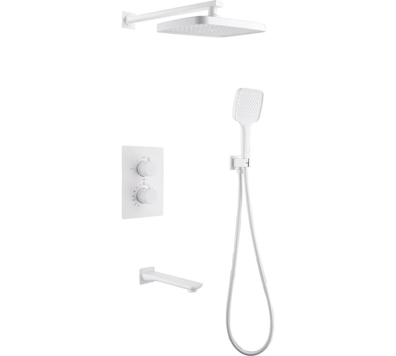 Изображение товара Душевая система скрытого монтажа ABBER Weiss Insel с изливом, термостат, белый AF8050W