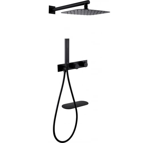 Изображение товара Душевая система скрытого монтажа ABBER Rund с изливом, термостат, черная матовая AF8750B