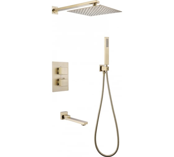 Изображение товара Душевая система скрытого монтажа ABBER Daheim с изливом, термостат, золото матовое AF8250G