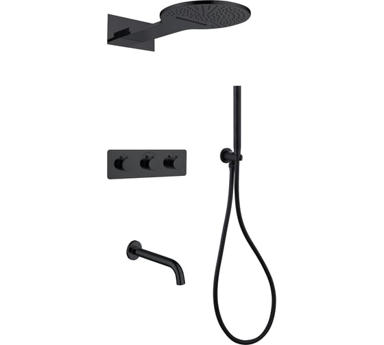 Изображение товара Душевая система скрытого монтажа ABBER Wasser Kreis с изливом, термостат, черная матовая AF8150B