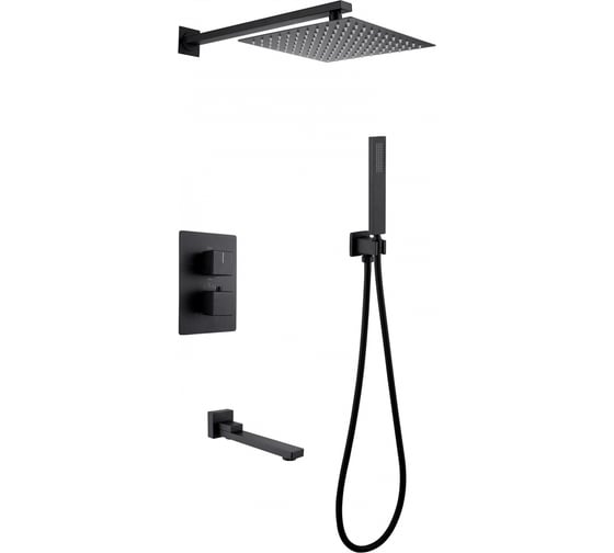Изображение товара Душевая система скрытого монтажа ABBER Daheim с изливом, термостат, черная матовая AF8250B