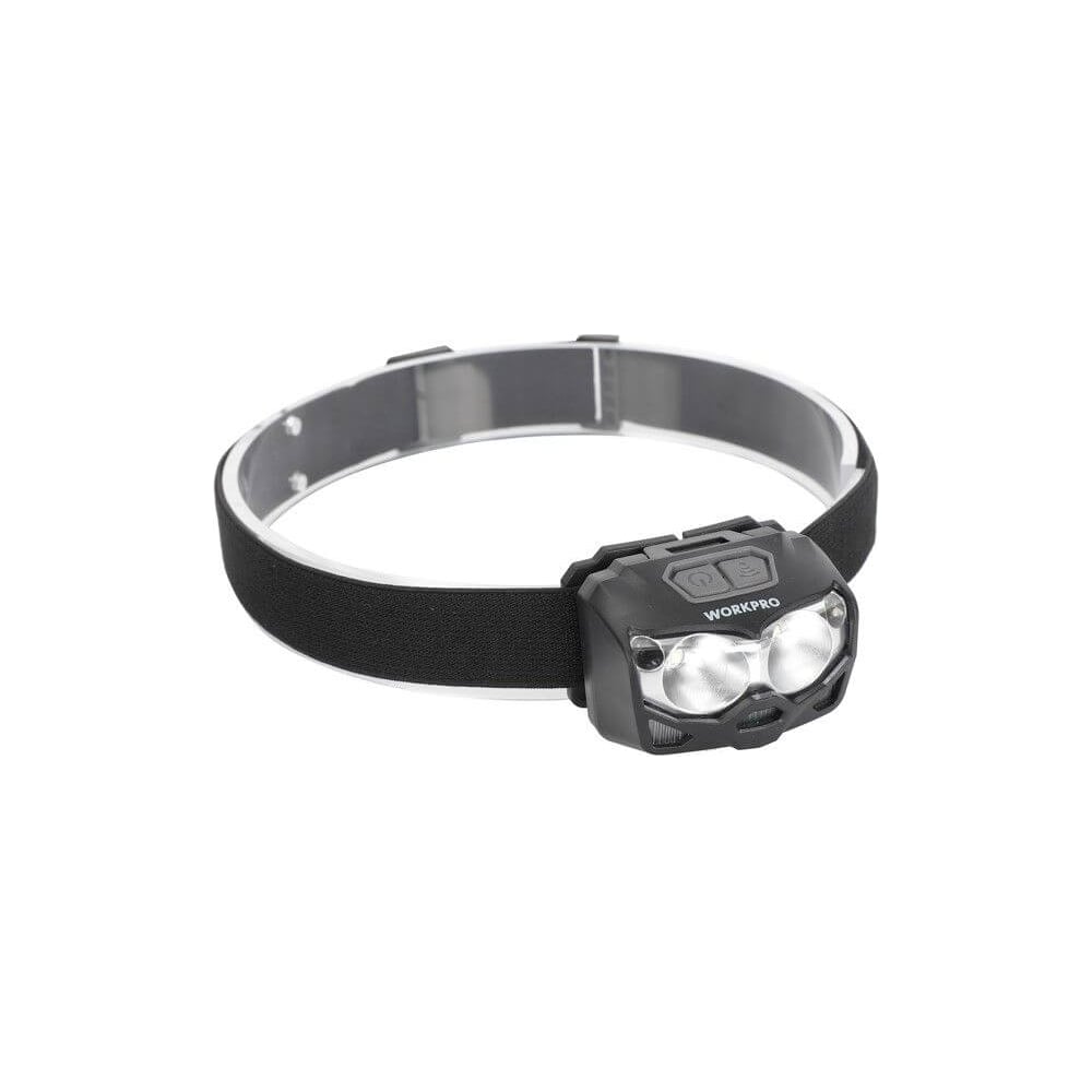 Изображение товара Налобный светодиодный фонарь WORKPRO с аккумулятором и USB зарядкой