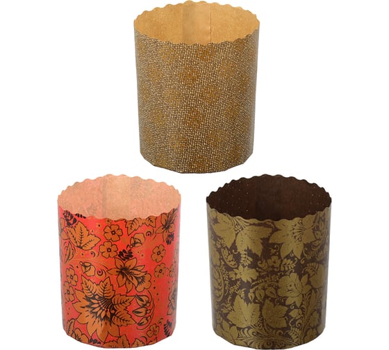 Изображение товара Набор бумажных форм для выпечки куличей MARMITON Пасхальный, 0,3 л d 70х85 мм, 3 штуки дизайн в ассортименте 11367