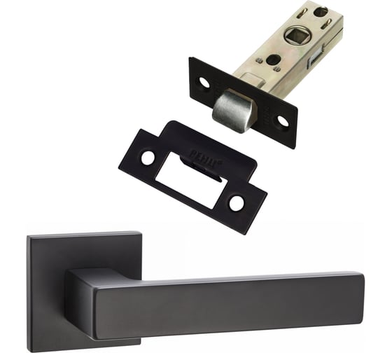 Изображение товара Комплект для межкомнатной двери PAULINIDOR ручки 541-03 slim, защелка 5-45 pl, черный 541-03slim5-45plBL