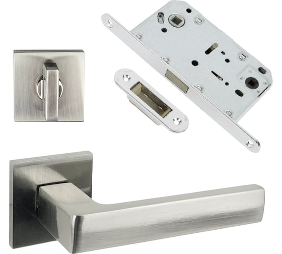 Изображение товара Комплект для межкомнатной двери PAULINIDOR ручки 541-03 slim, сантехническая магнитная защелка 5096, завертка AL 03, никель 541-03slim5096AL03SN