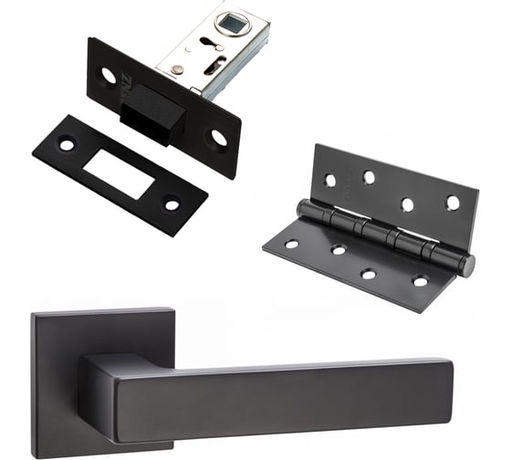Изображение товара Комплект для межкомнатной двери PAULINIDOR ручки 541-03 slim, защелка магнитная 5-50, врезные петли 2 шт., черный 541-03slim5-504SBL