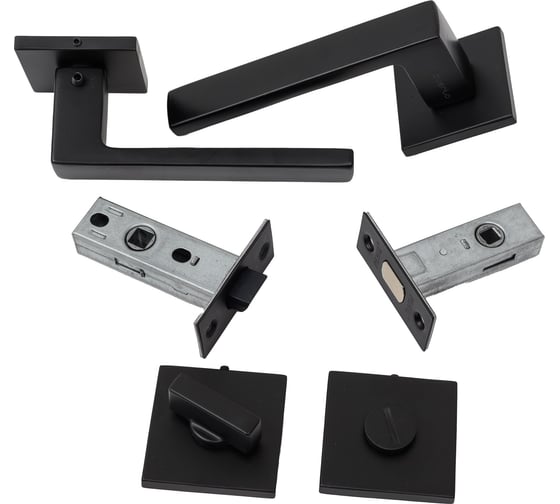 Изображение товара Комплект для межкомнатной двери PAULINIDOR ручки 541-03 slim, защелка 5-45PL, завертка AL 03 slim, задвижка BK45, черный 541-03slim5-45AL03BK45BL