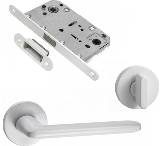 Изображение товара Комплект для межкомнатной двери PAULINIDOR ручки 546-06 slim + сантехническая магнитная защелка 5096 + завертка AL 06 slim, белый 546-06slim5096AL06MSW
