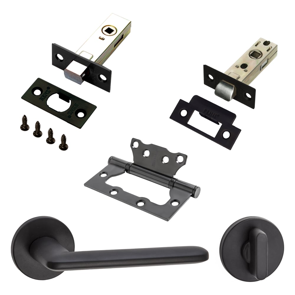 Изображение товара Комплект для межкомнатной двери PAULINIDOR ручки и петли черный