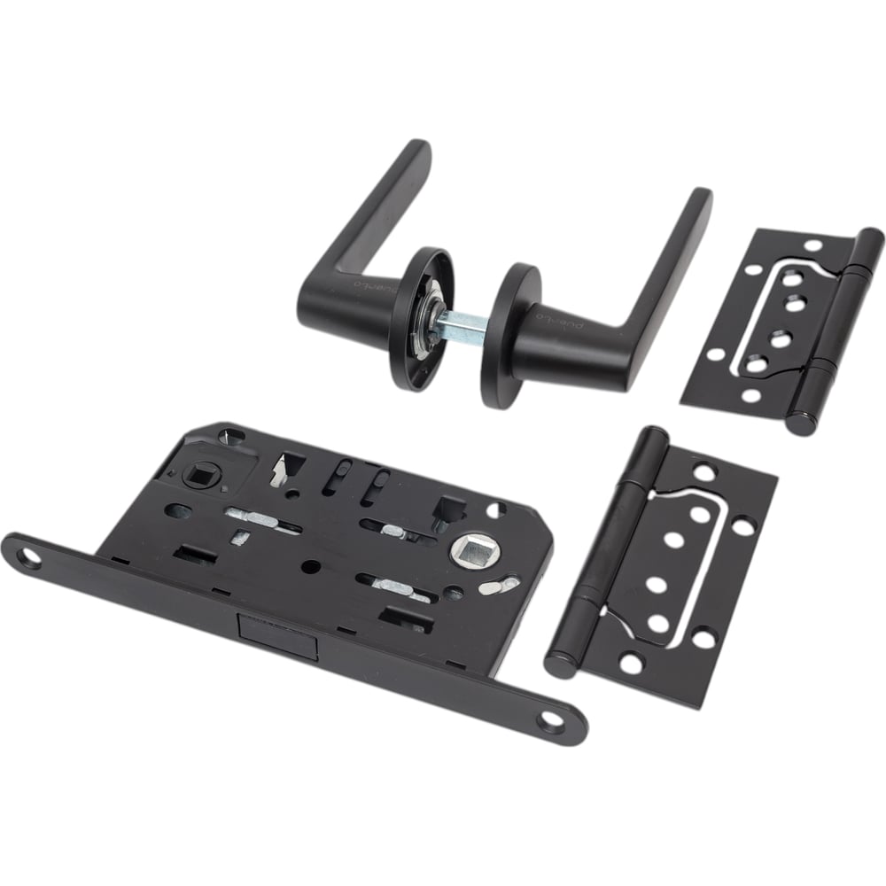 Изображение товара Комплект ручек и защелок для межкомнатных дверей PAULINIDOR 546-06 slim черный