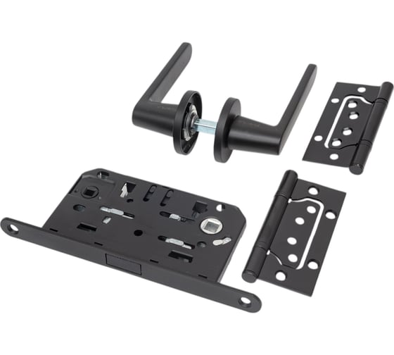 Изображение товара Комплект для межкомнатной двери PAULINIDOR ручки 546-06 slim + сантехническая магнитная защелка 5096 + петли, 2 шт., черный 546-06slim50962SBL