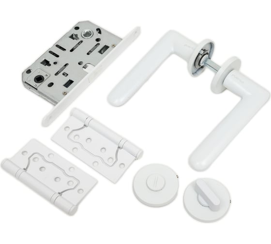 Изображение товара Комплект для межкомнатной двери PAULINIDOR ручки 546-06 slim + сантехническая магнитная защелка 5096 + завертка AL 06 slim + петли, 2 шт., белый 546-06slim5096AL062SMSW