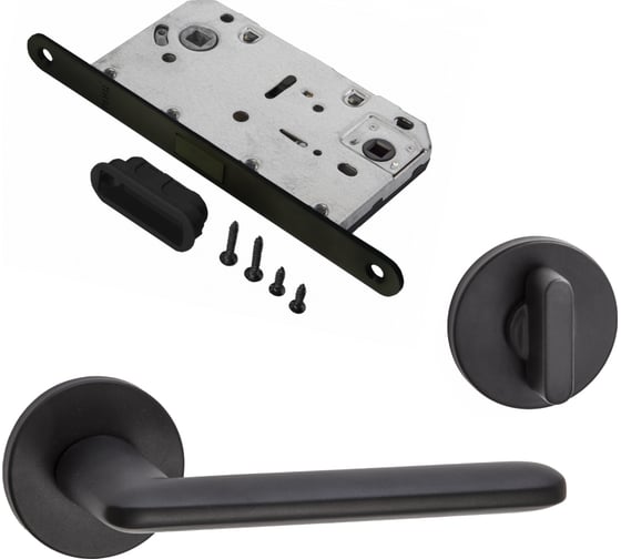 Изображение товара Комплект для межкомнатной двери PAULINIDOR ручки 546-06 slim + сантехническая магнитная защелка 5096 + завертка AL 06 slim, черный 546-06slim5096AL06BL