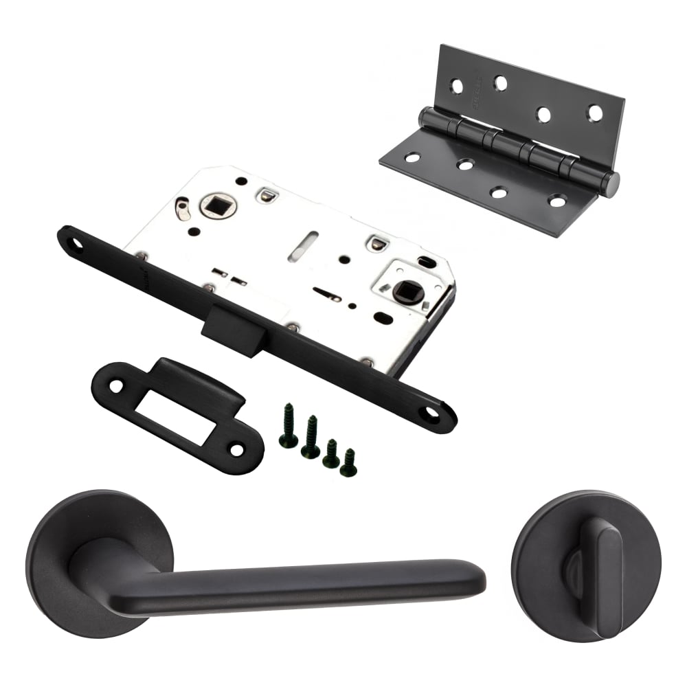 Изображение товара Комплект межкомнатной двери PAULINIDOR ручки защелка петли slim черный