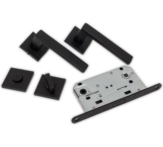 Изображение товара Комплект для межкомнатной двери PAULINIDOR ручки 541-03 slim, сантехническая магнитная защелка 5096, завертка AL 03 черный 541-03slim5096AL03BL