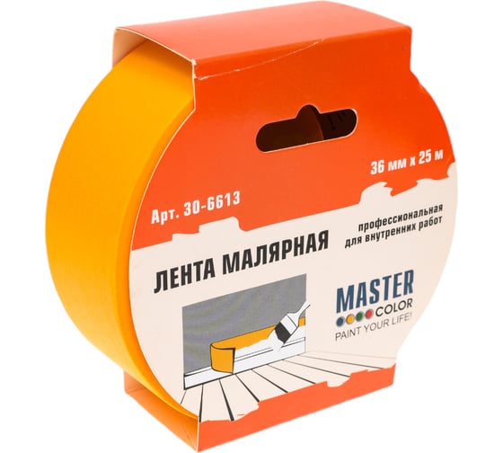 Изображение товара Малярная лента MASTER COLOR желтая, для внутренних работ, 36 мм x 25 м 30-6613