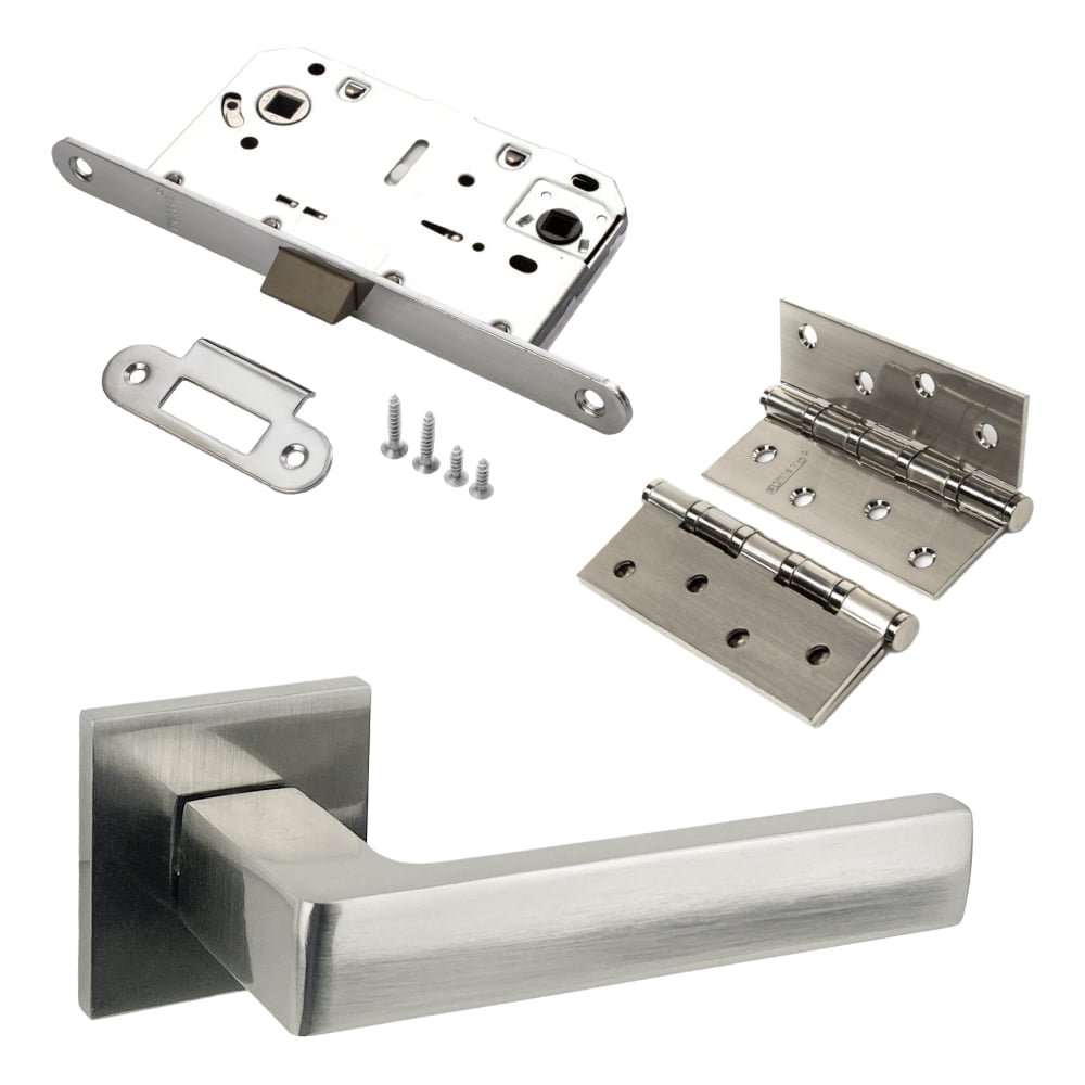Изображение товара Комплект ручек, защелки и петель для межкомнатной двери PAULINIDOR 541-03 slim никель