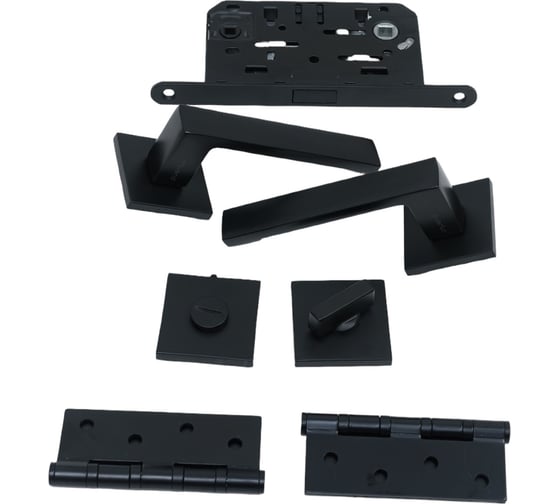 Изображение товара Комплект для межкомнатной двери PAULINIDOR ручки 541-03 slim, сантехническая магнитная защелка 5096, AL 03 slim, врезные петли 2 шт., черный 541-03slim5096AL034SBL