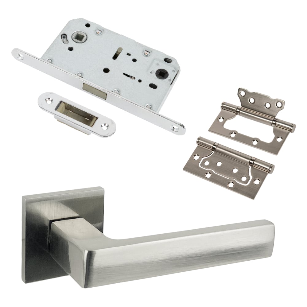 Изображение товара Комплект для межкомнатной двери PAULINIDOR ручки 541-03 slim защелка петли никель